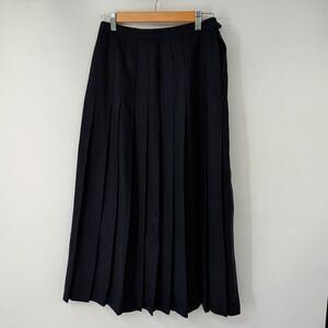Nordstrom Womens Tailored Navy Blue Pleated Midi Skirt Sz 10 Made in USA Vintage